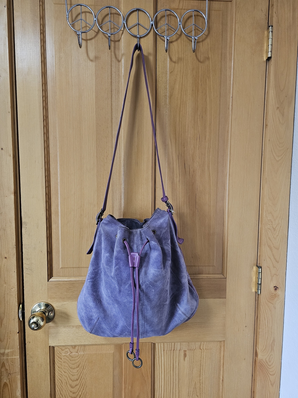 Lavender Suede Drawstring Bucket Bag - Women
